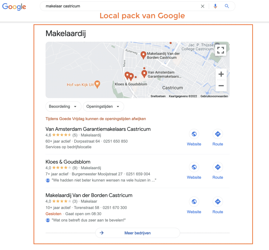 Local Pack in Google zoekresultaten