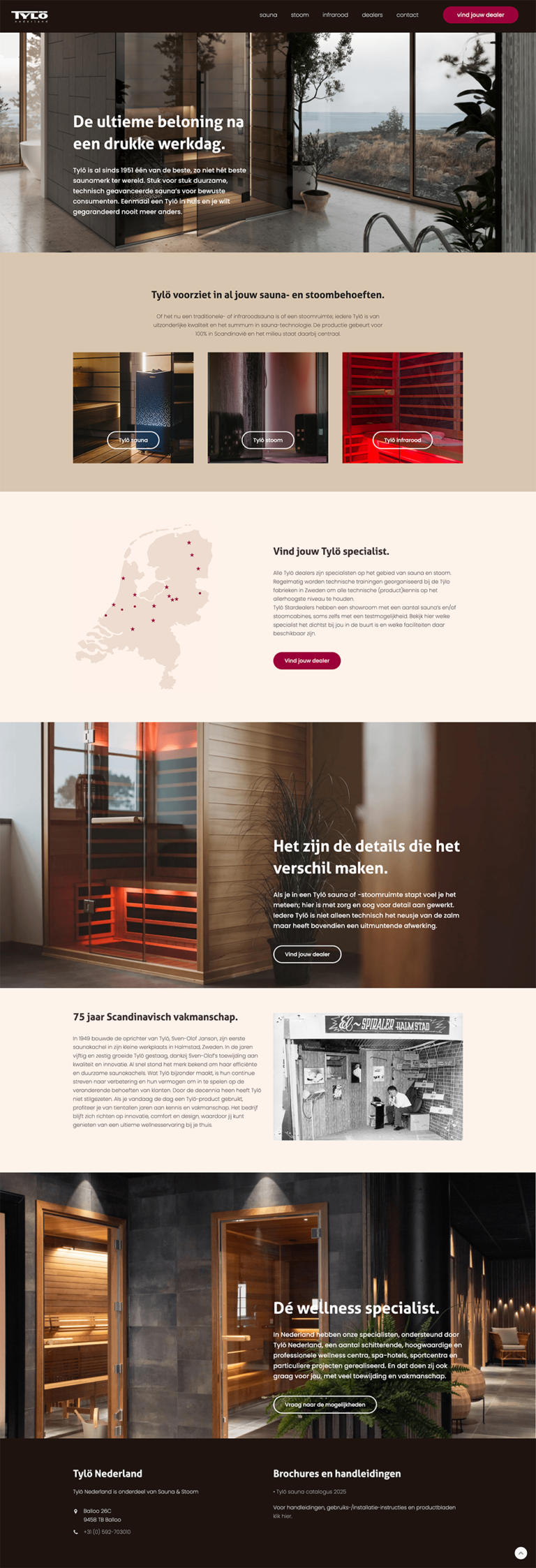 Homepage van Tylö Sauna Nederland