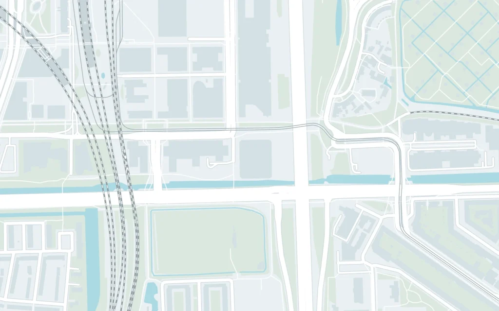 Kaart van de omgeving van het kantoor van Pingwin bij station Amsterdam Sloterdijk